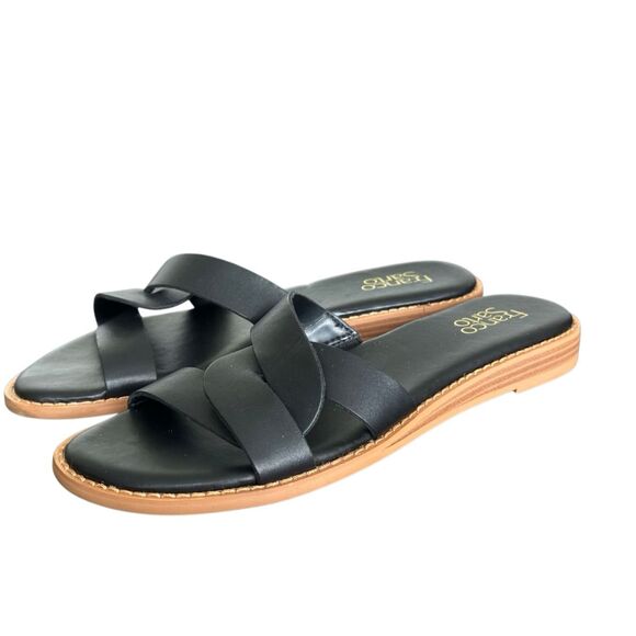 Franco Sarto Black Flat Leather Slides Sandals Women’s Size 8 - Picture 2 of 9